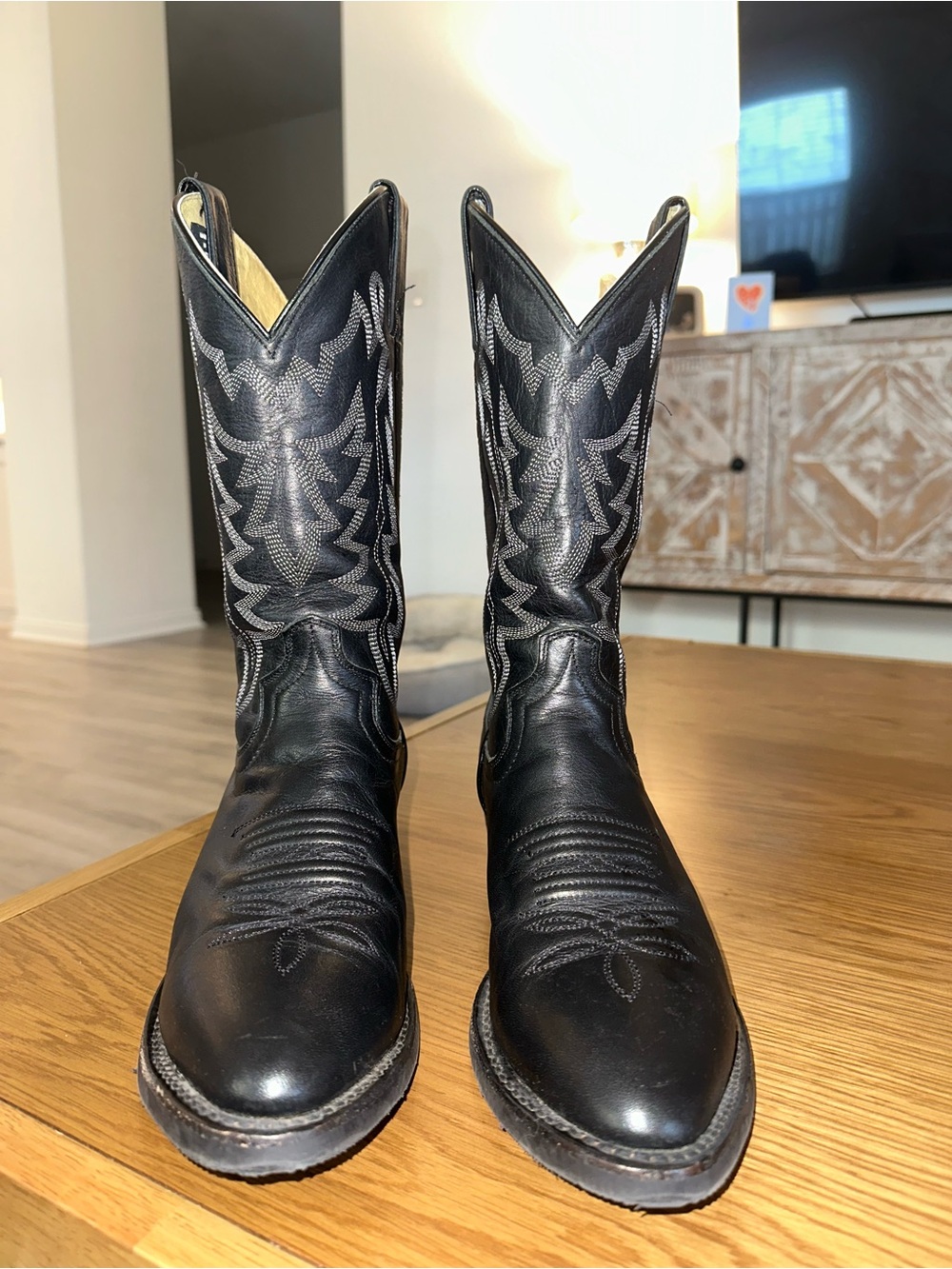 Justin Hayne Black Leather Western Cowboy Boots Men’s 8.5D